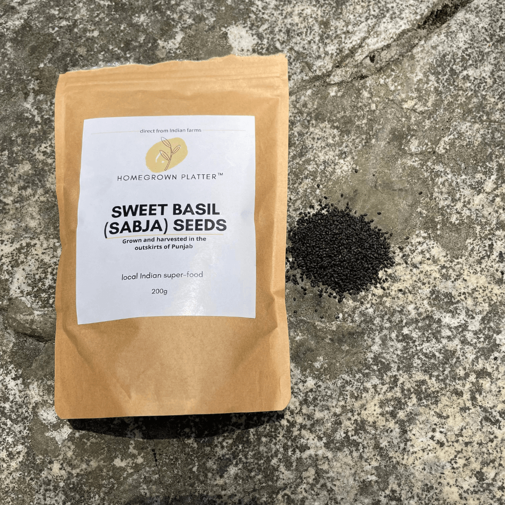 Gut cooling Sabja (Sweet Basil) seeds from Punjab, 200g Homegrown Platter